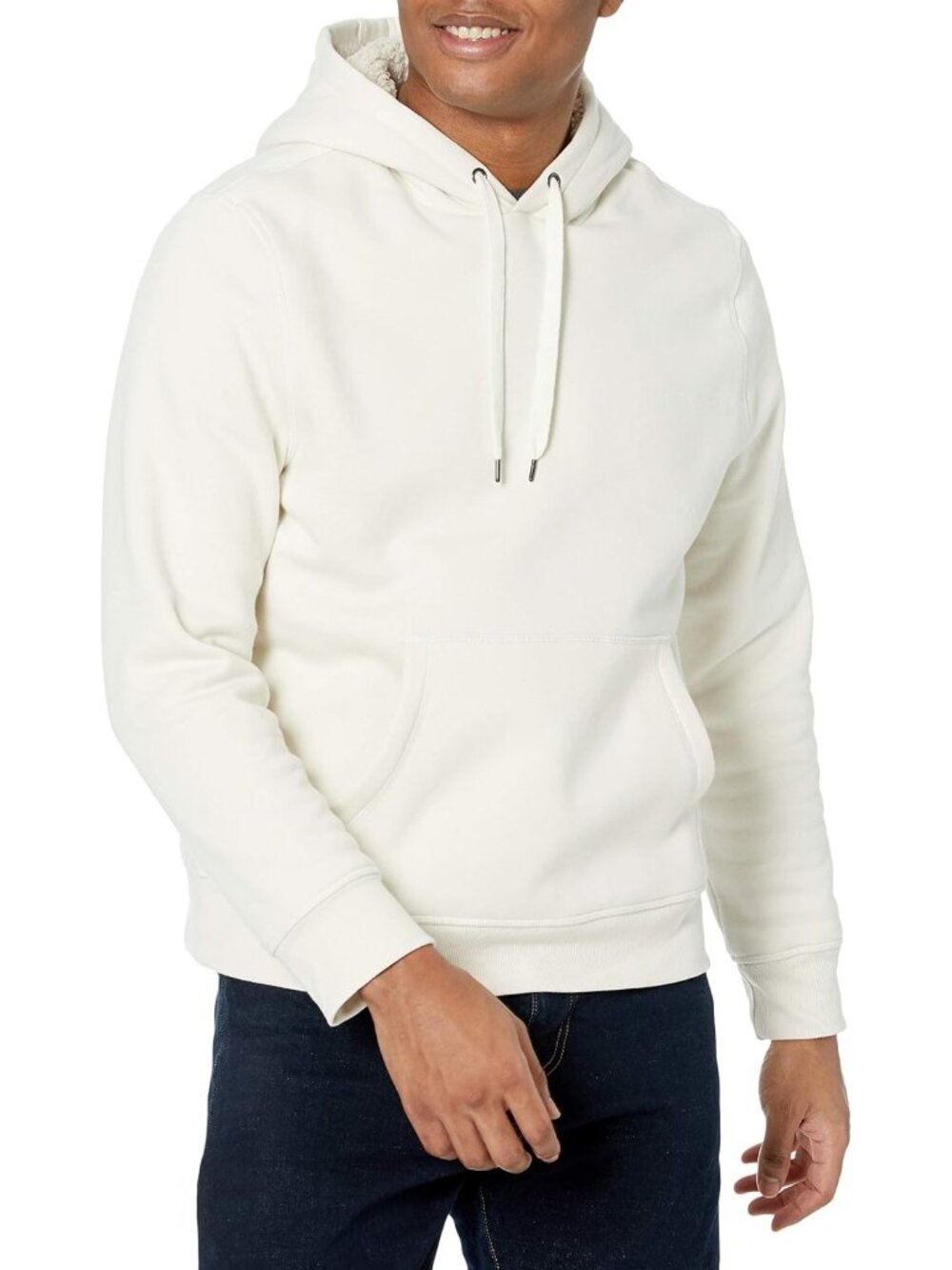 Amazon Essentials Men's Off White Regular Fit Sherpa Lined Pullover Hoodies